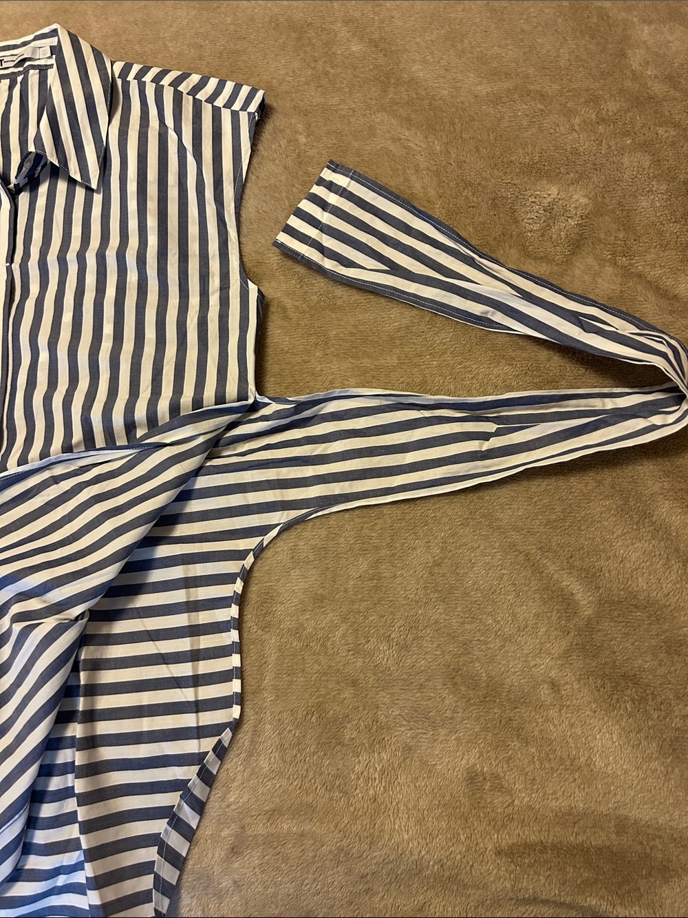 T by Alexander Wang Striped Navy and White Tie-Waist Sleeveless Shirt - Women - Picture 3 of 6